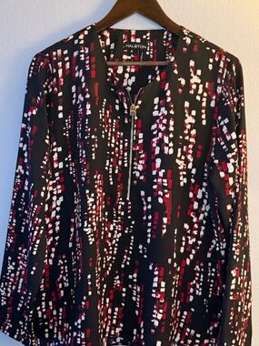Halston Heritage Black Multicolor Printed Zip-Front Blouse